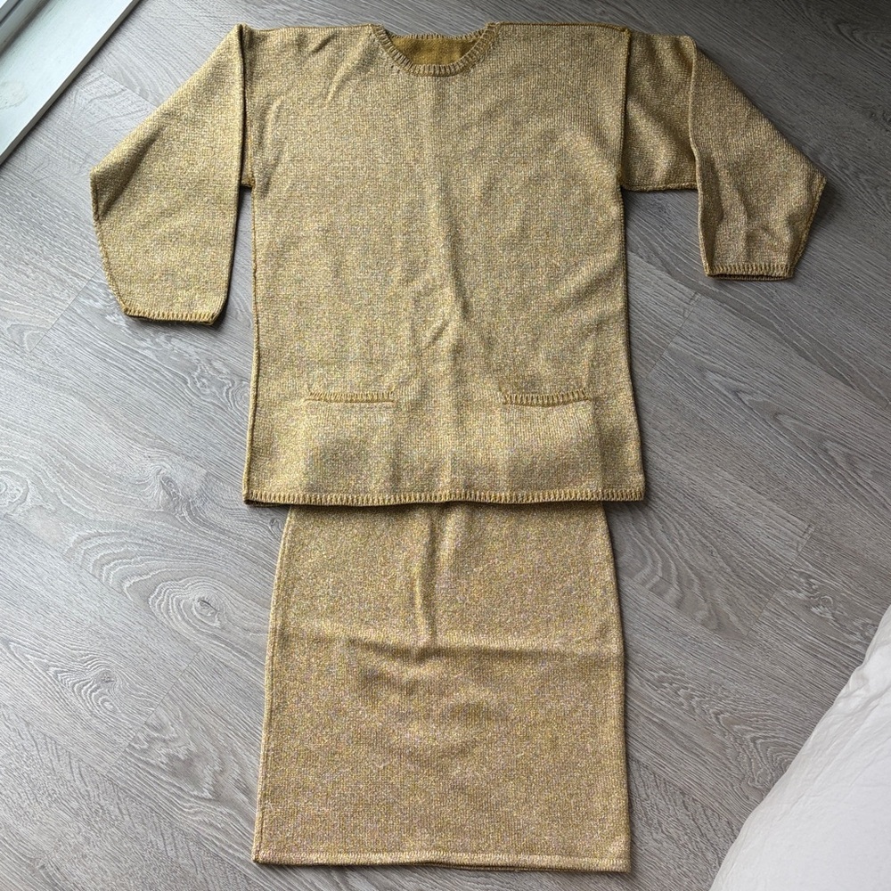 Gold Knit Sweater and Skirt Set
